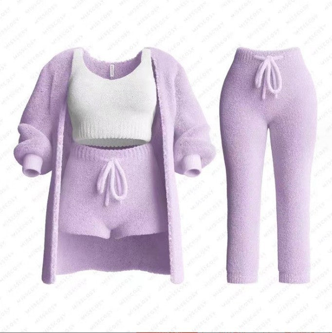 Knitted Plush Long Sleeve Set Three-piece Fashion Casual Suit