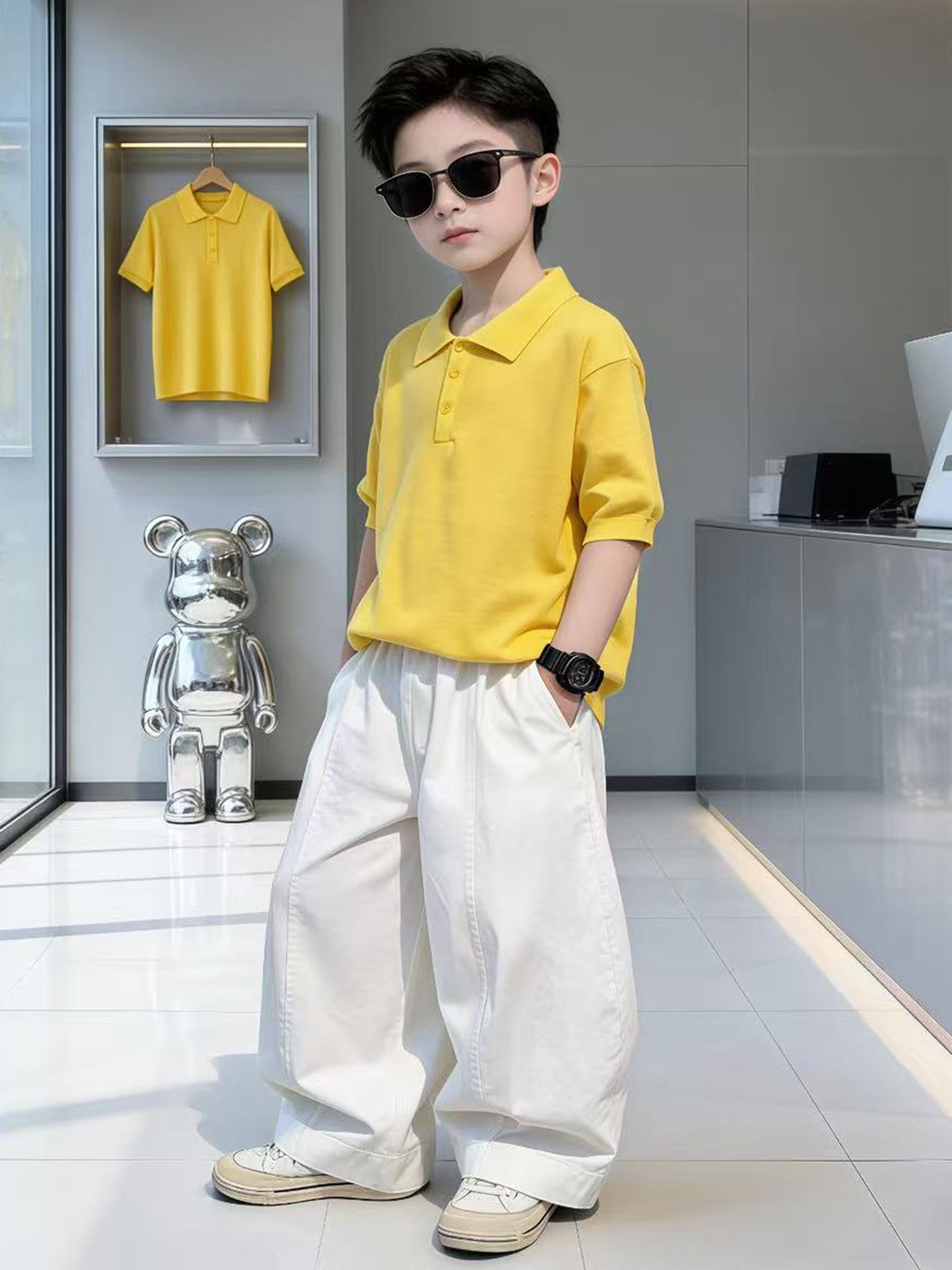 Children's Boys Summer Short-sleeved Shirt Trousers Two-piece Set Big Children's Suit
