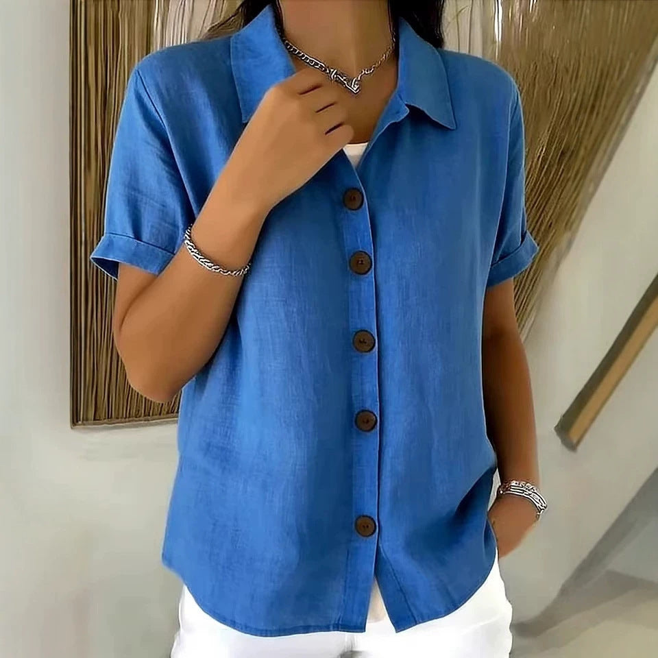Summer Solid Color Polo Collar Shirt Button Casual Comfortable Shorts