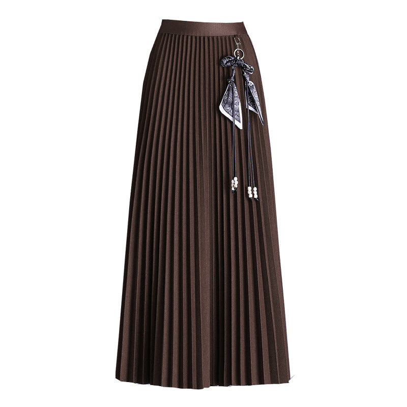 Scarf Pleated Thickened Woolen Mid-length High Waist Slimming Skirts