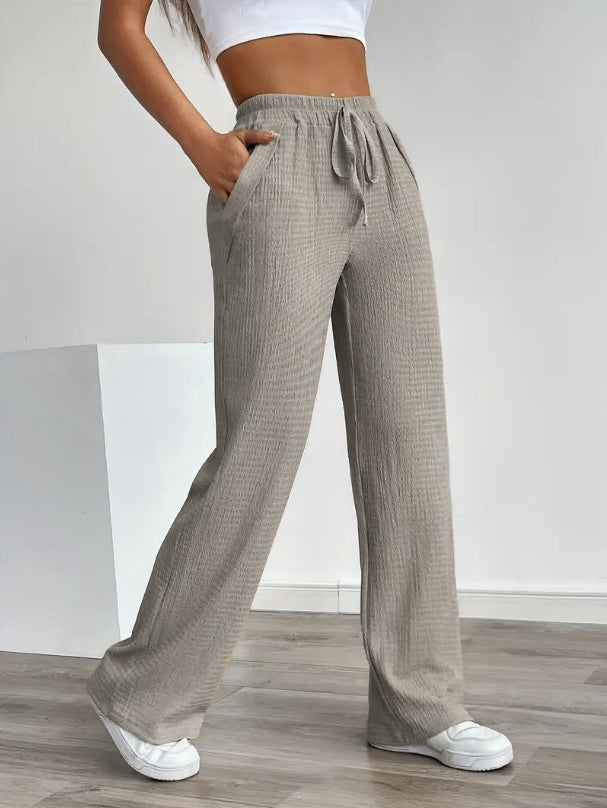 Women's Solid Color Pattern Loose Elastic Rope Pocket Neutral Casual Pants