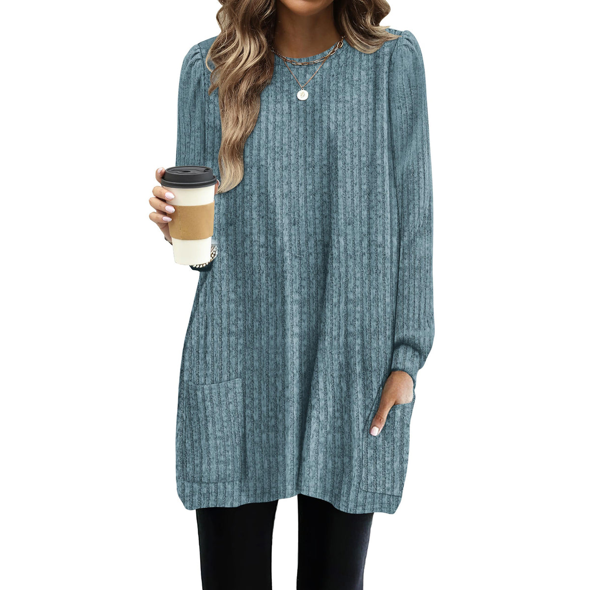 Women's Pocket Lengthened Loose Casual Bubble For Large Size T-shirt