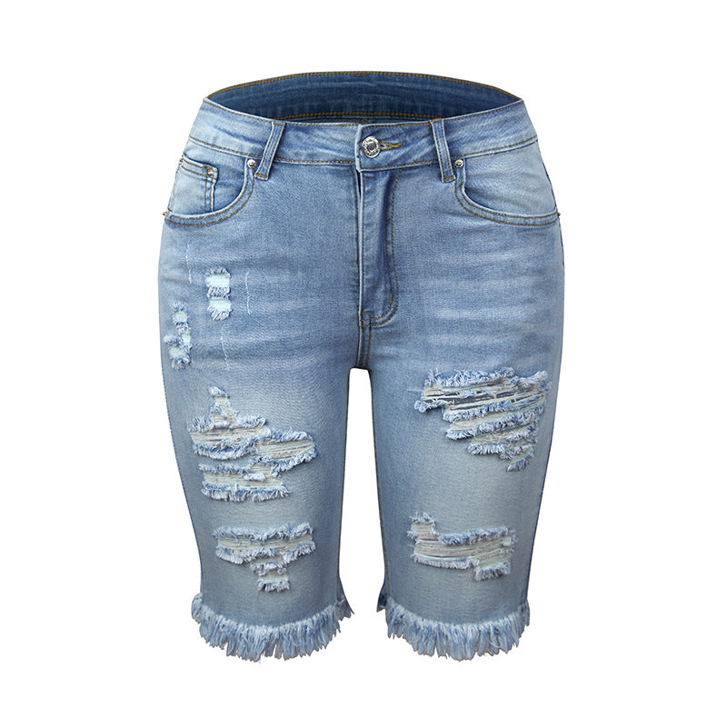 Women's Tassel High Elastic Skinny Cropped Ripped Pants