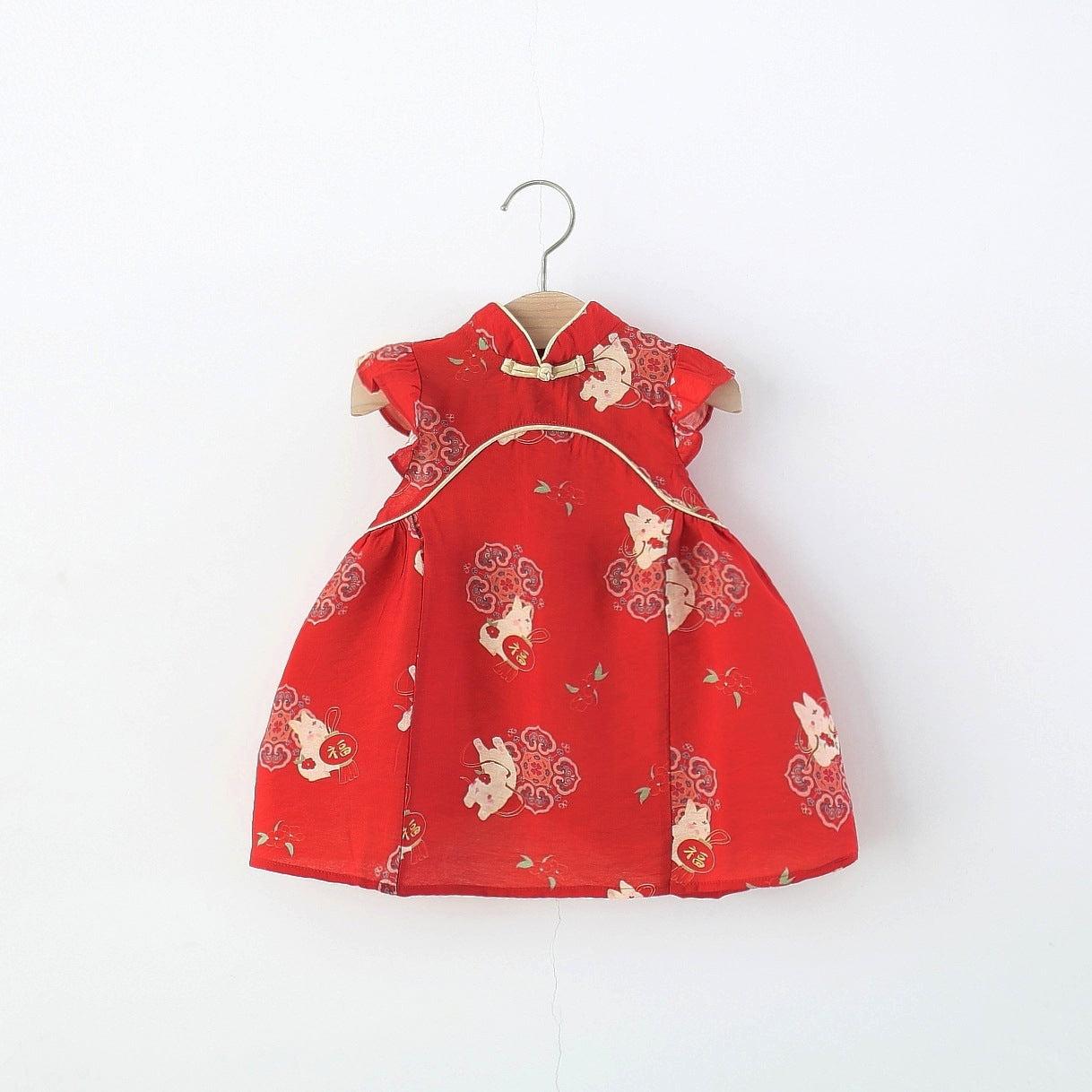 Cool Elegant Summer Red Chinese Skirt Children's Dress