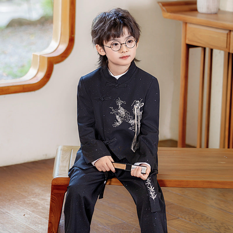 Children's Chinese Style Tang Costume National Stand Collar Embroidery Host Recitation Children's Suit