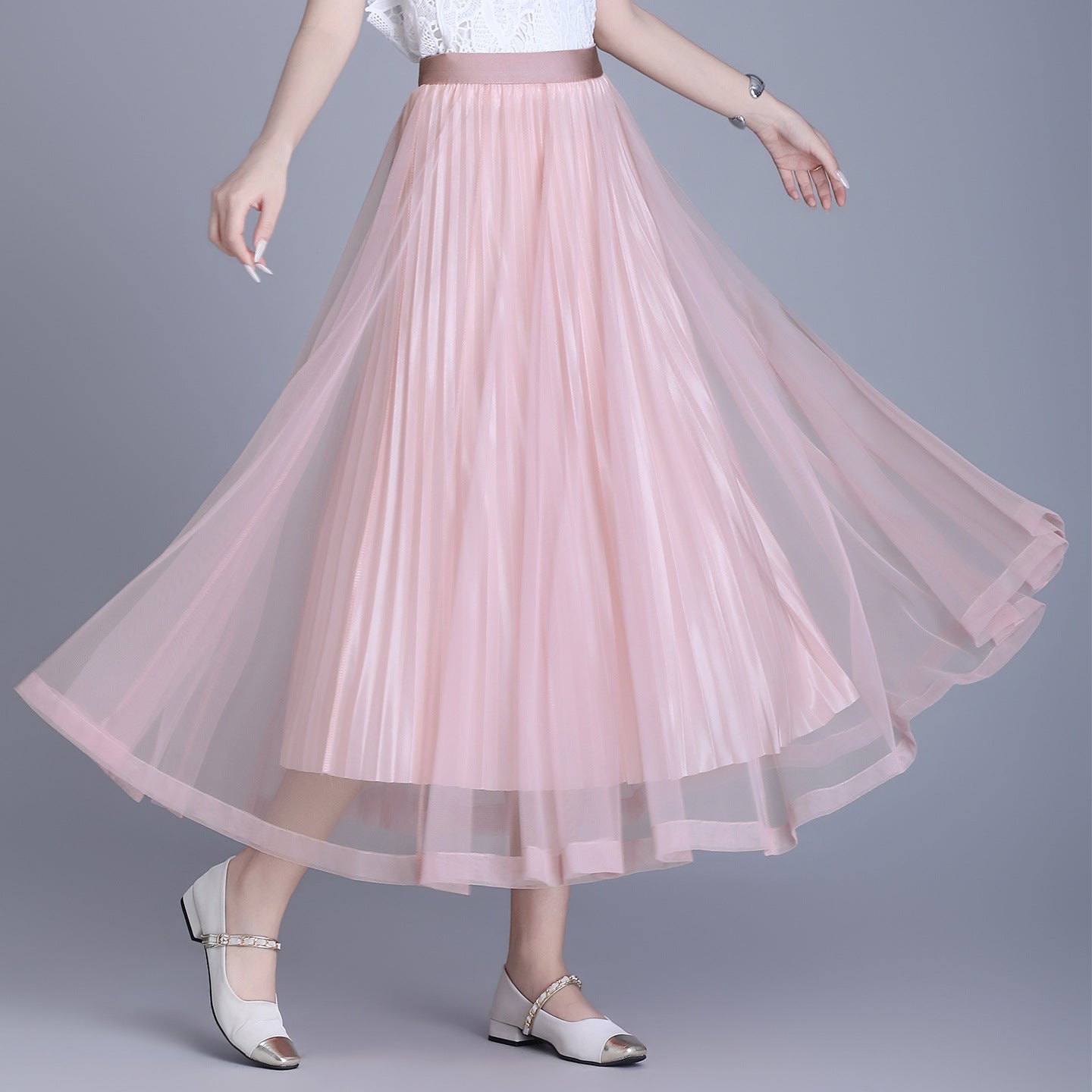 Women's Hem Gauzy Double-sided Wear Woolen Pleated Mid-length Skirts