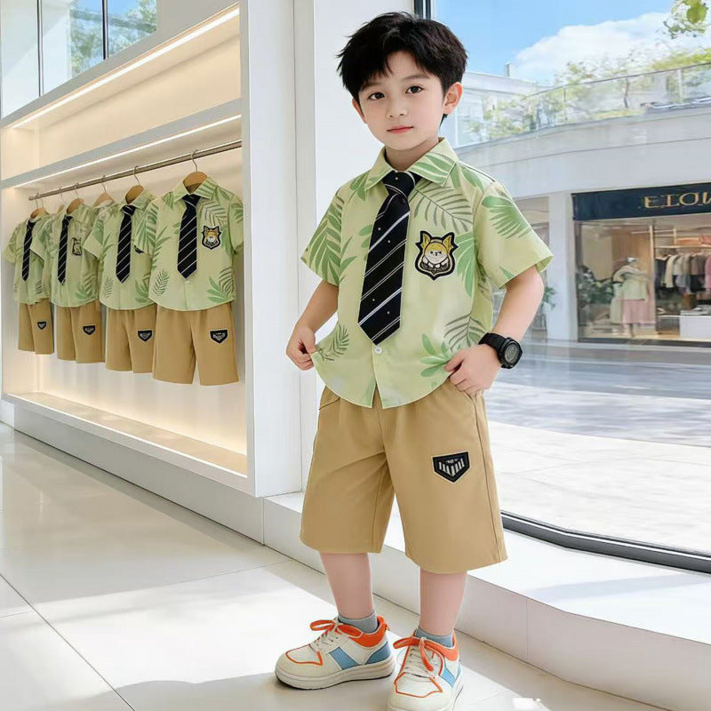 Men's & Children's Boy Summer Clothing Shirt Outfit Korean Style Trendy Nick Fox Children's Suit