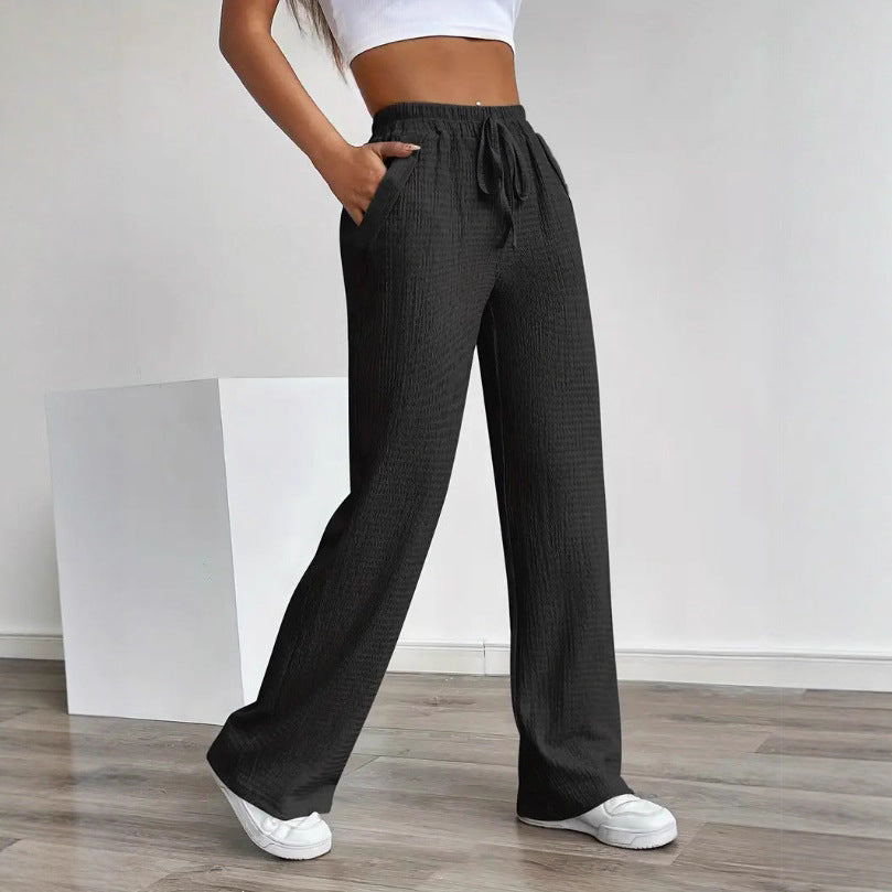 Women's Solid Color Pattern Loose Elastic Rope Pocket Neutral Casual Pants