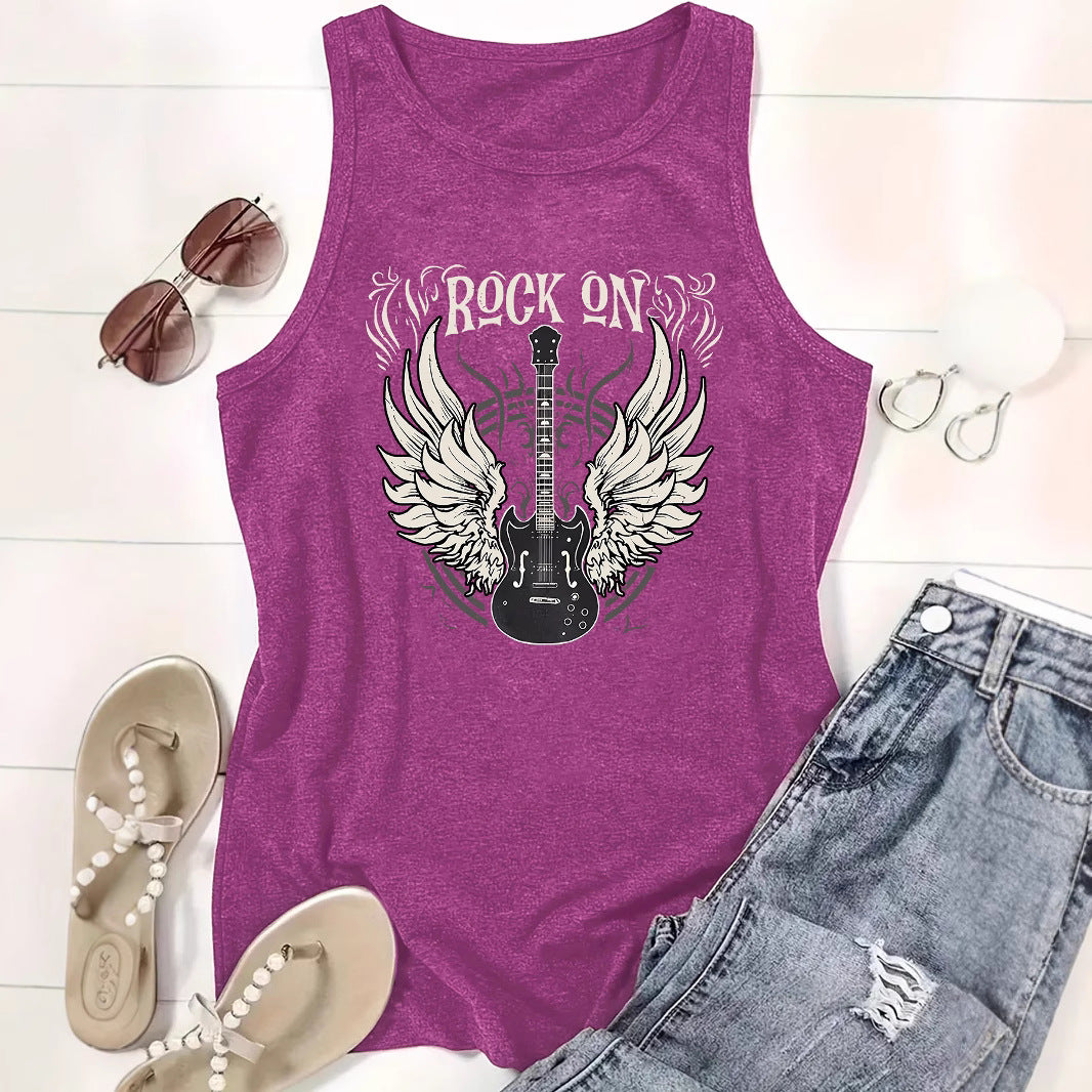Women's Winged Guitar Printed Soft Large Tanks Small Vest/suspenders/tube Top