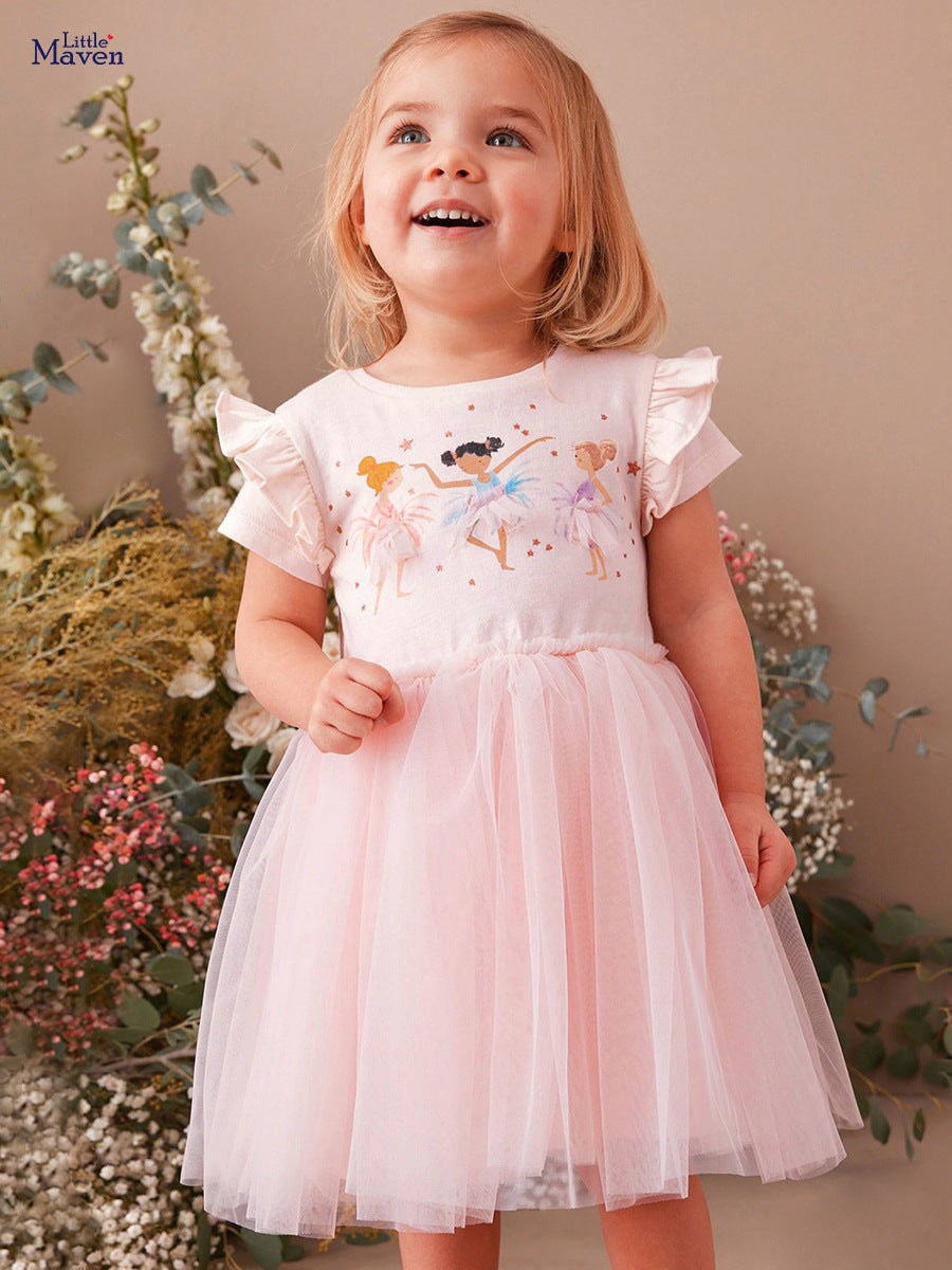 Children's Mesh Princess Summer Cartoon Skirts Short-sleeved Children's Dress