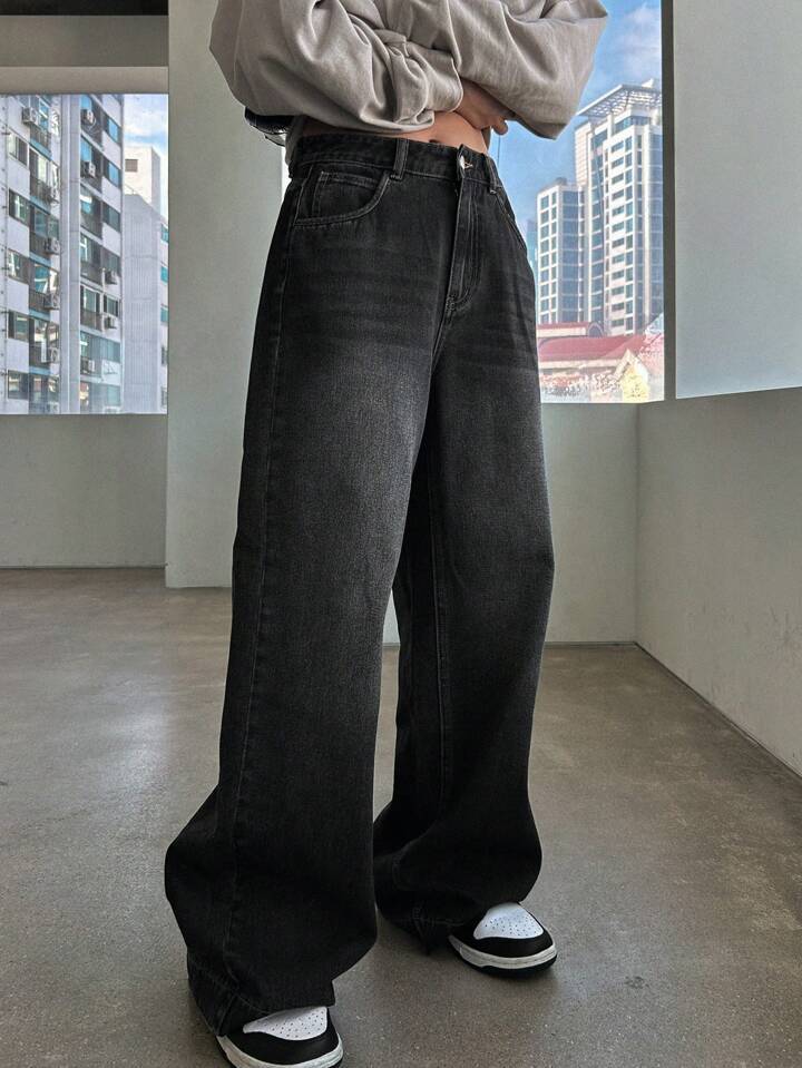 Women's American Black Gray Straight Loose Hot High Waist Pants