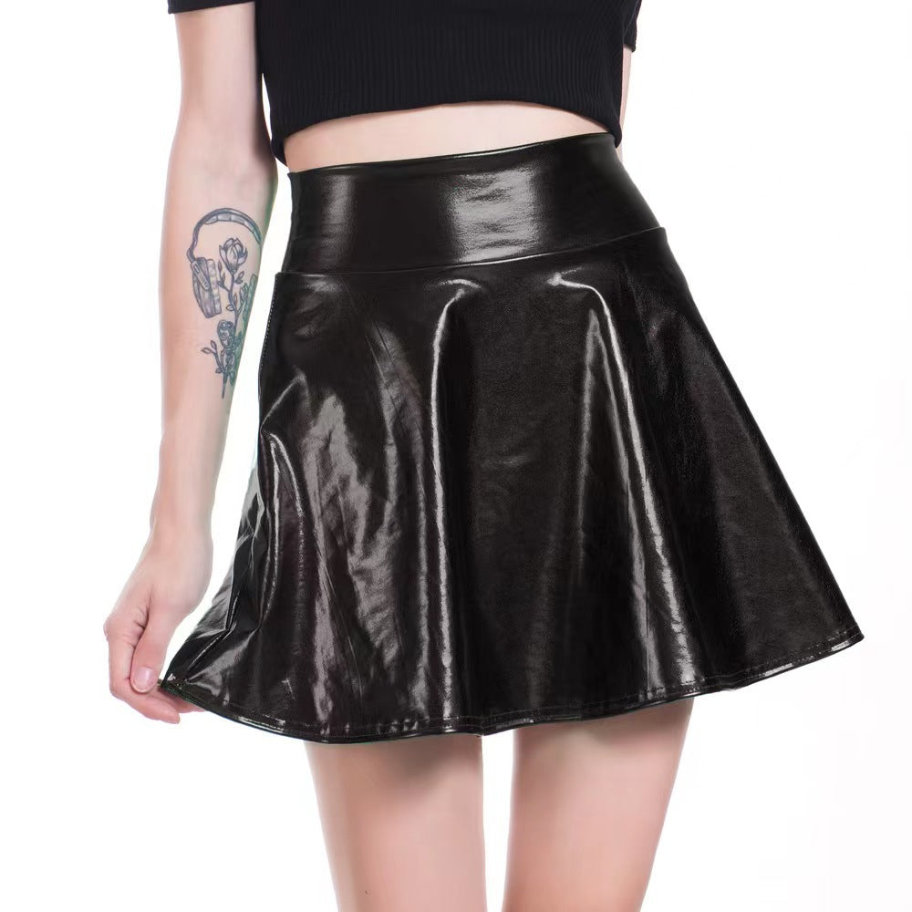 Women's Nightclub Bright Pleated Patent Leather Sexy Skirt