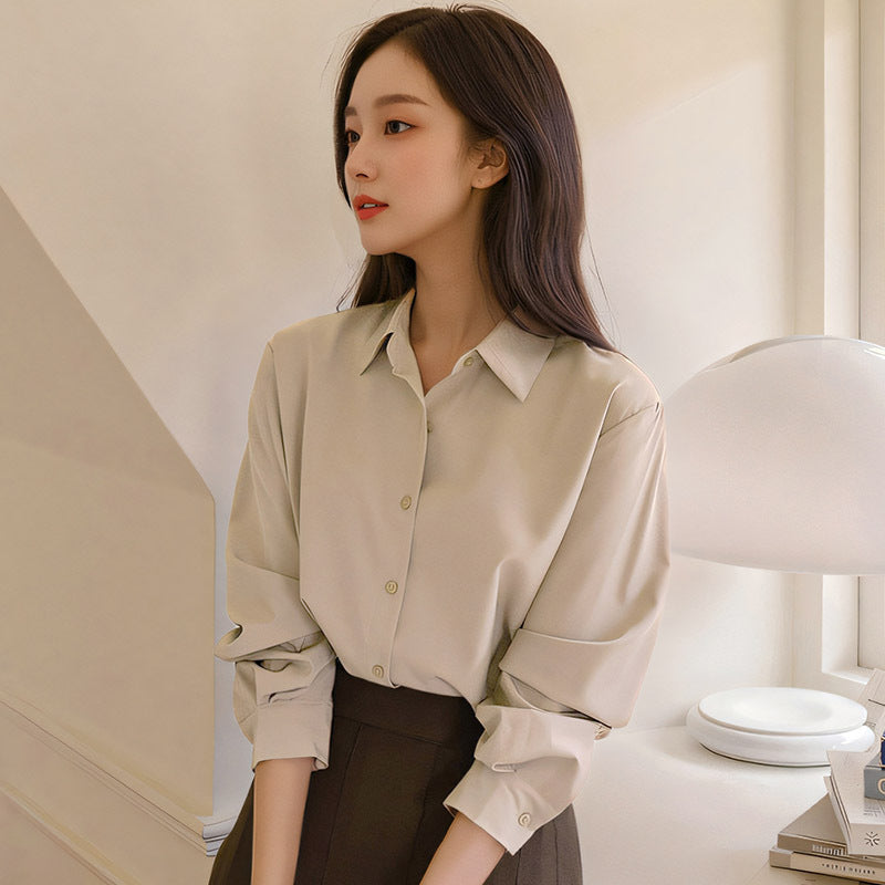 Women's Long-sleeved Shirt Korean Loose White Collar Blouse