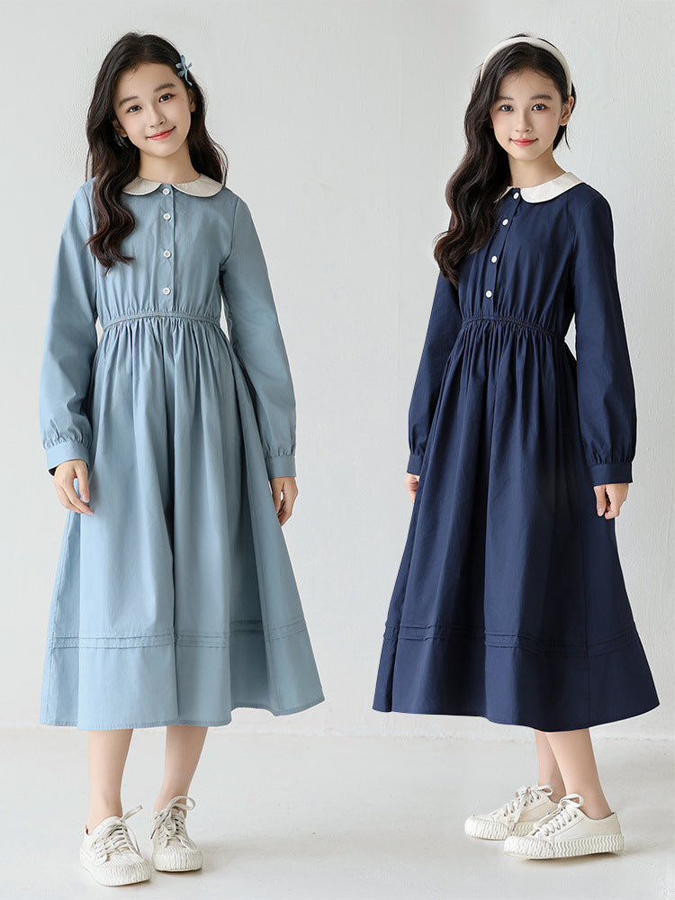 Children's Middle Big Long Sleeve Doll Collar Skirt Preppy Children's Dress