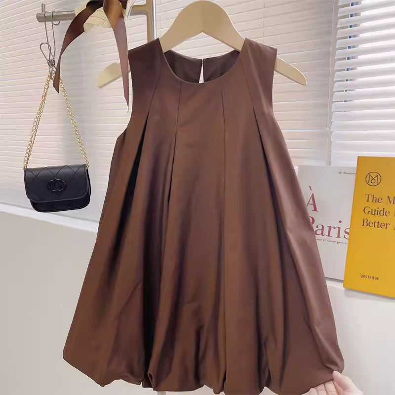 Summer Korean Simple Fresh Solid Color Puffy Children's Dress