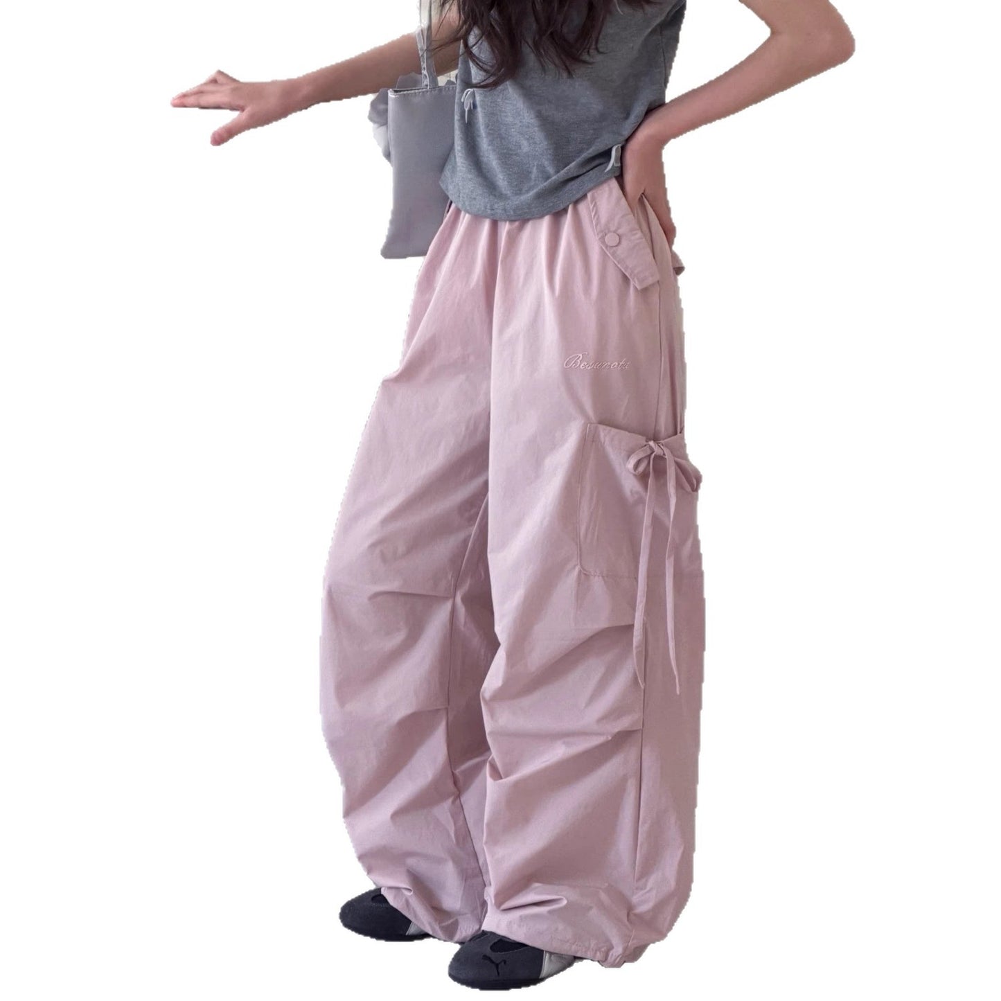 Side Strap Overalls Female Summer Korean Style Straight Children's Pants