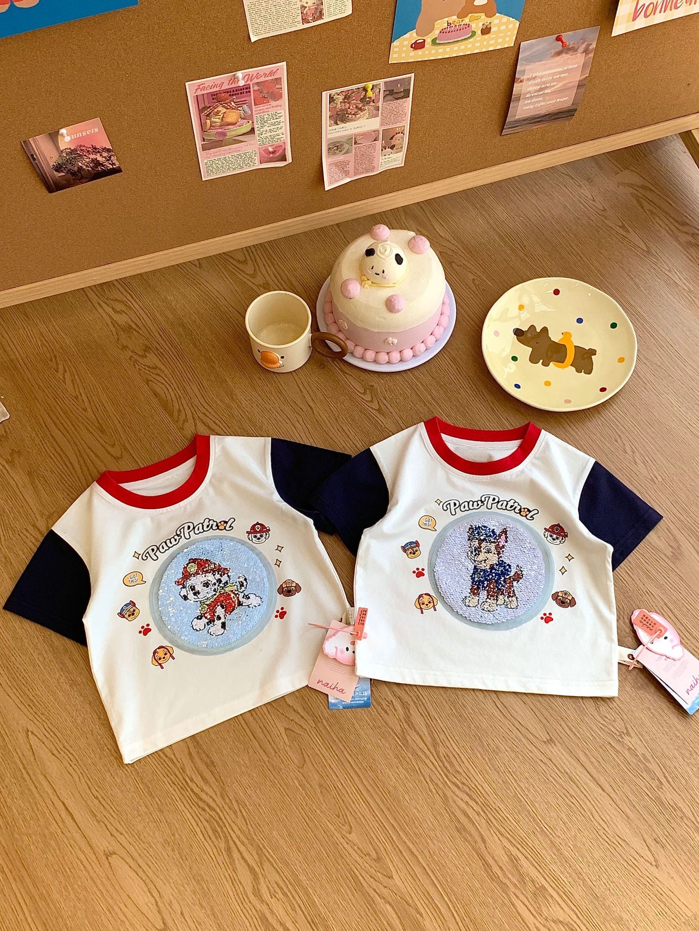Children's Cartoon Short Sleeve Color Matching Half Children's T-shirt
