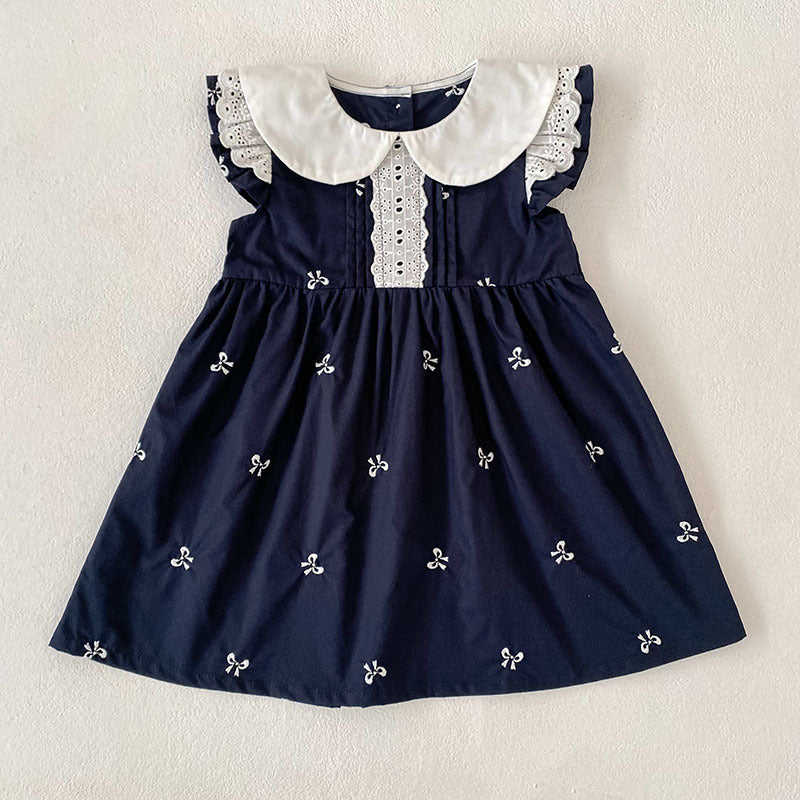 Bow Lace Flounced Sleeve Princess Romper Sisters Children's Dress