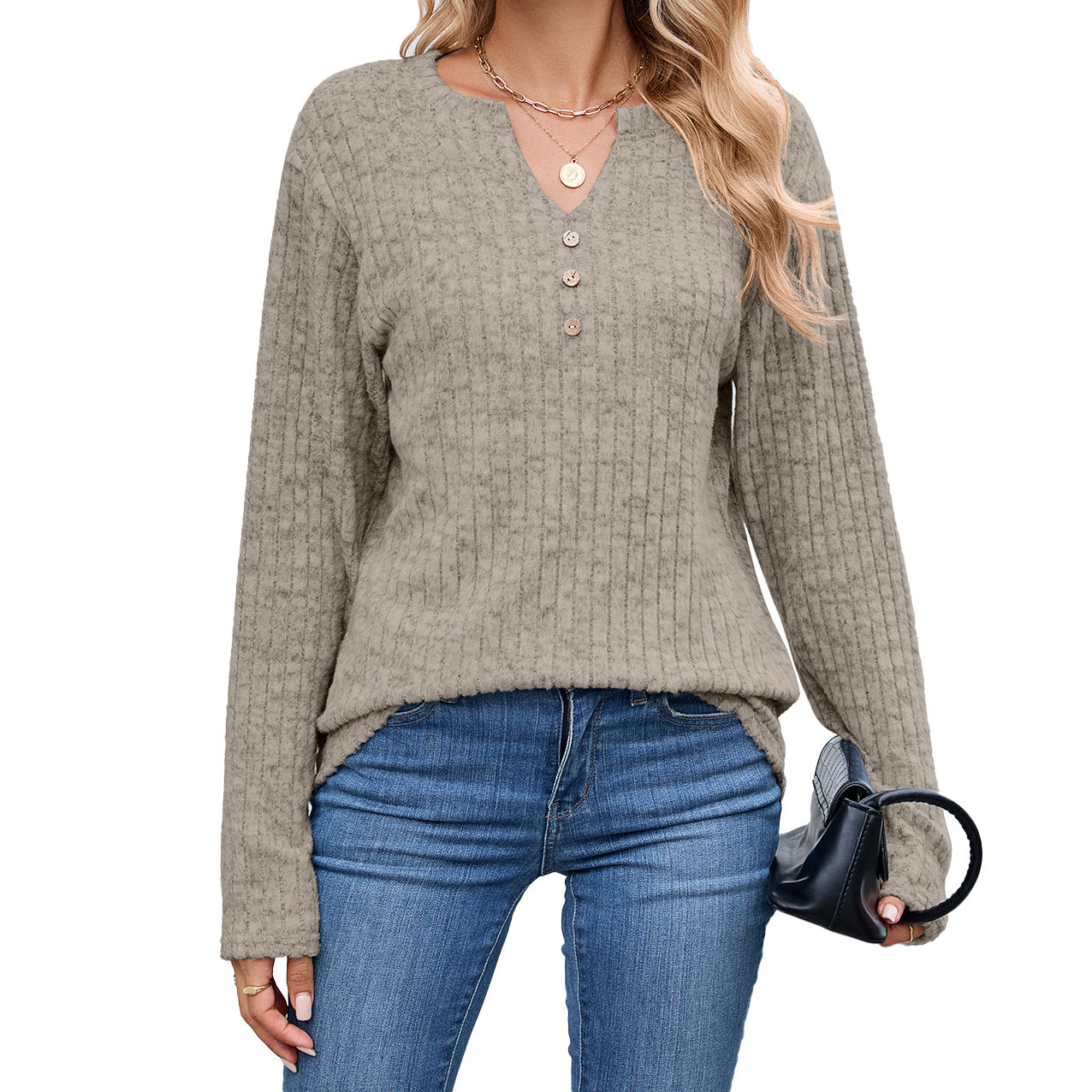Unique Versatile Women's Buttons Loose Long-sleeved Tops