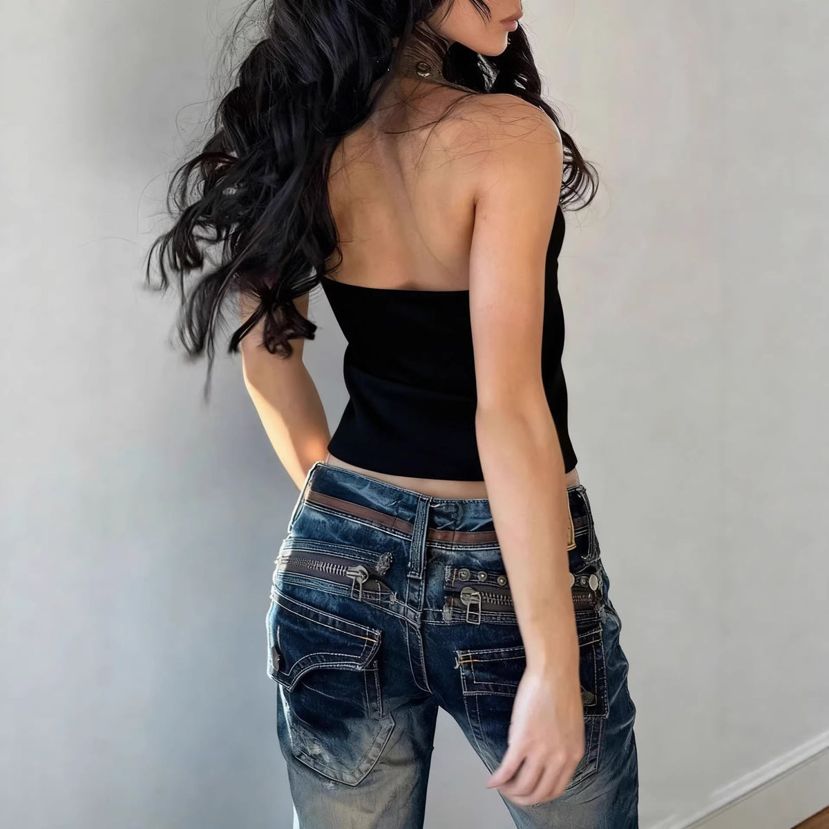 Women's Sexy Hot Metal Hollow Hole Design Sense Halter Spaghetti Vests