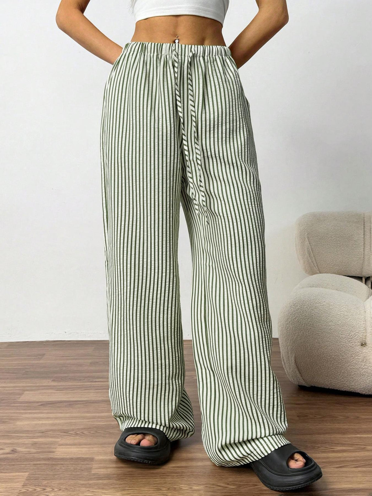 Women's Contrast Color Striped Loose High Waist Pants