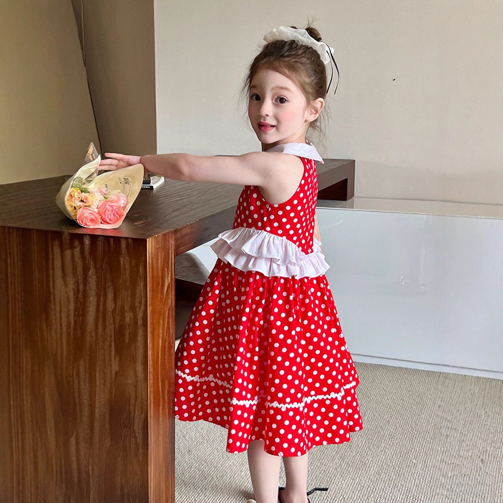 Summer Vacation Style Polka Dot Halter Children's Dress