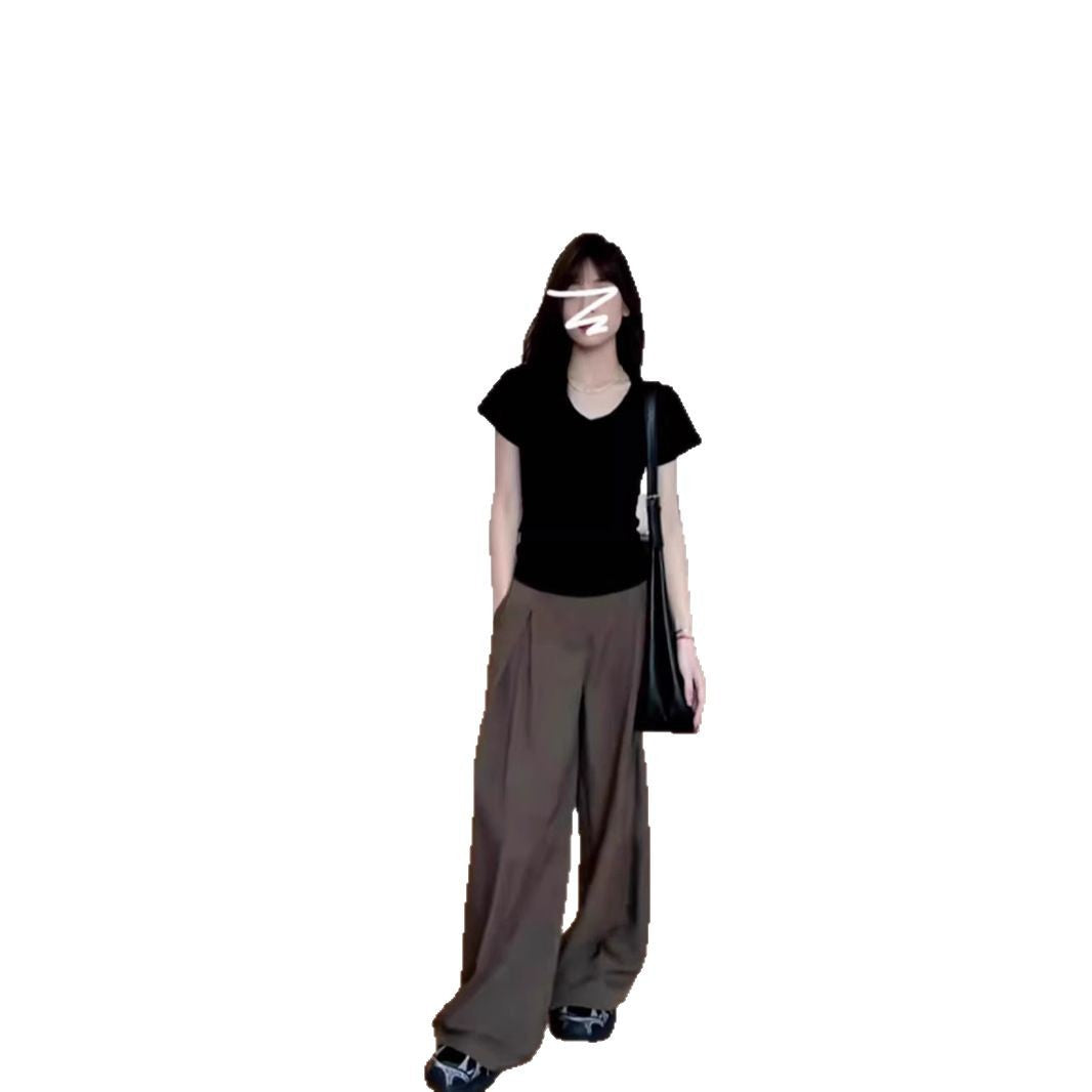 Women's American Retro Shoulder Summer Thin Pure Desire Slim Waist Trimming Women's T-shirt