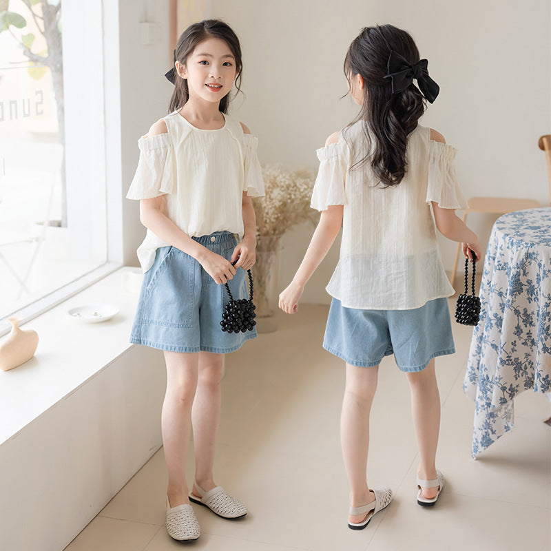 Children's Summer Lining Sports Gold Stripe Princess Top Short Sleeve Half Children's T-shirt