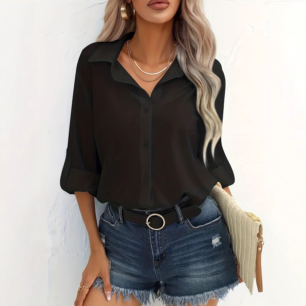 Women's Fashion Solid Color Casual Shirt Blouse