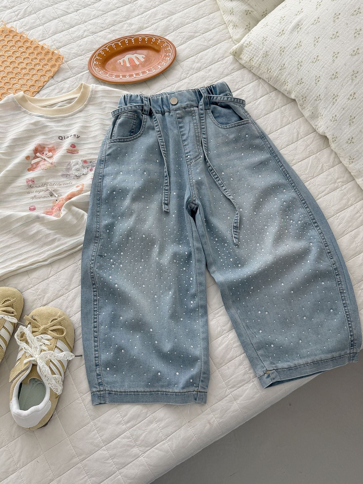 High-grade Shiny Full Diamond Jeans Summer Thin Casual Loose Children's Pants