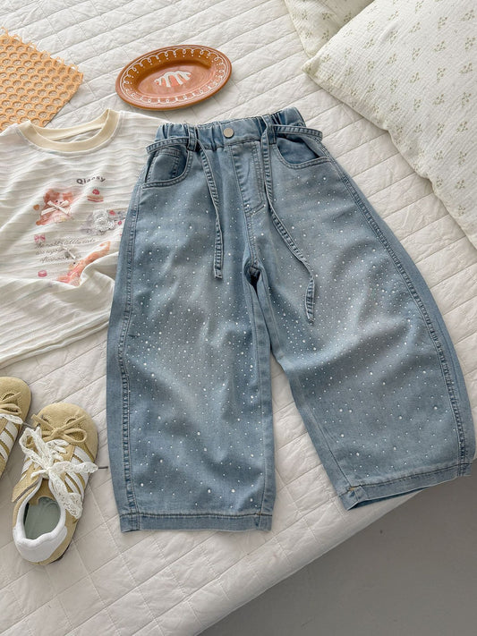 High-grade Shiny Full Diamond Jeans Summer Thin Casual Loose Children's Pants