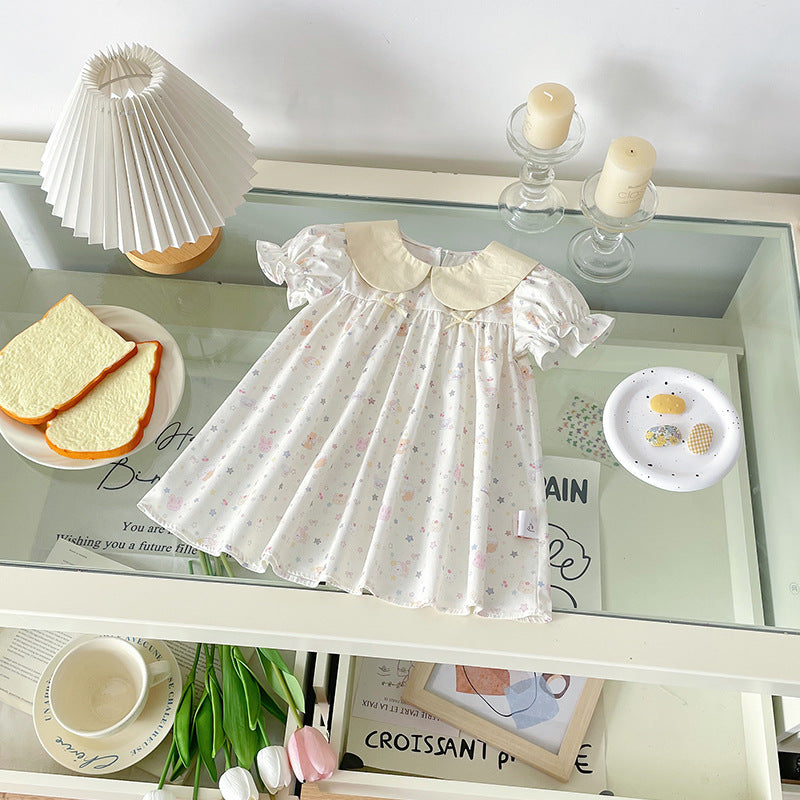Summer Cartoon Full Printed Doll Collar Children's Dress