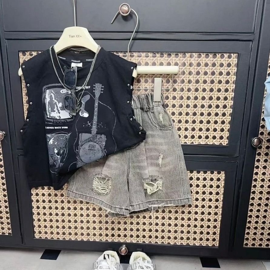 Children's Korean Printed Top Two-piece Fashionable Handsome Children's Suit