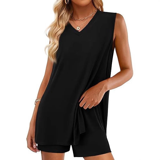 Pretty Summer Split Sleeveless Belt Pocket Fashion Casual Suit