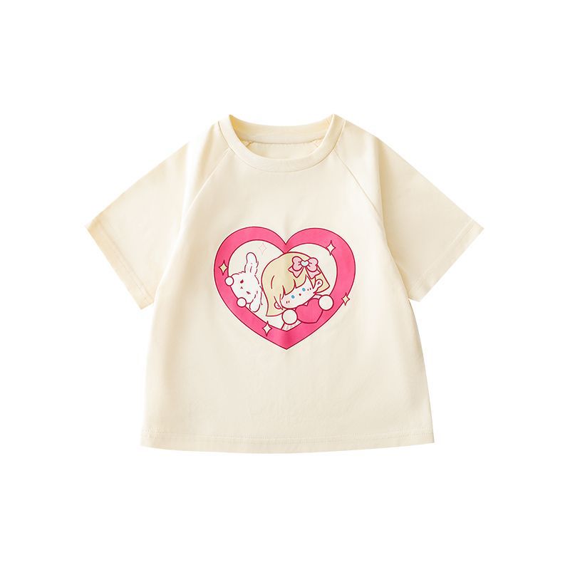 Plaid Summer Cartoon Love Short Sleeve Children's T-shirt
