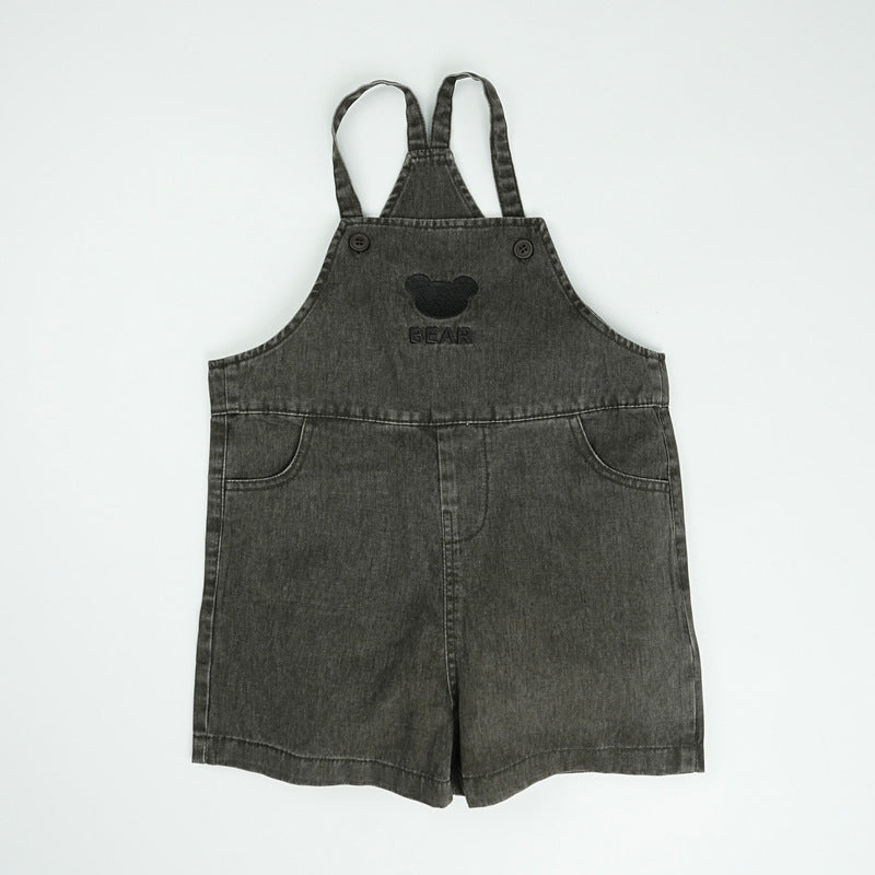 Children's Korean Style Boys Bear Embroidery Suspender Denim Children's Pants