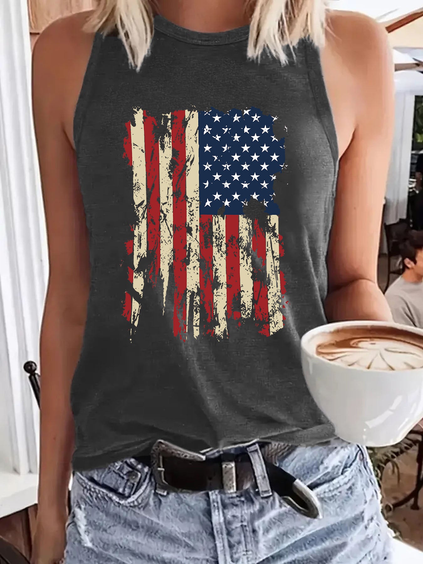Women's Bottoming Flag Pattern Independence Day Comfortable Tops