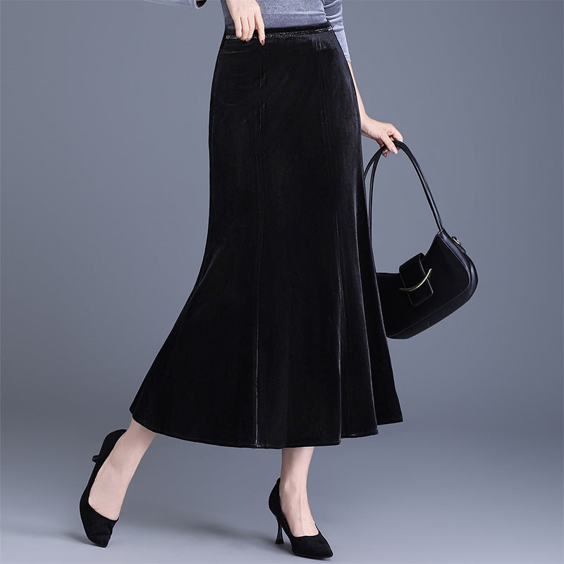 Women's Fashion Gold Veet Fishtail High Waist One-step Skirts