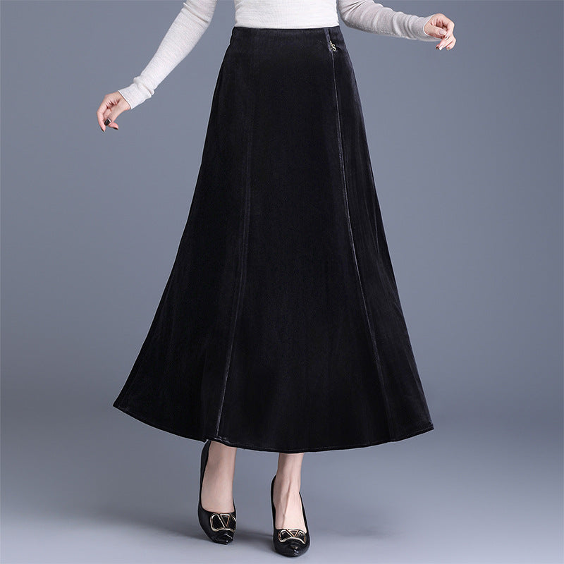 Women's High Waist Slim Midi Dress Elegant Gold Veet Skirt