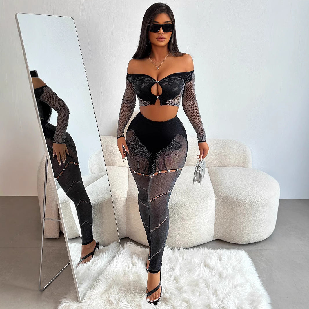 Women's Autumn Long Sleeve High Waist Cropped Sexy Slim Suits