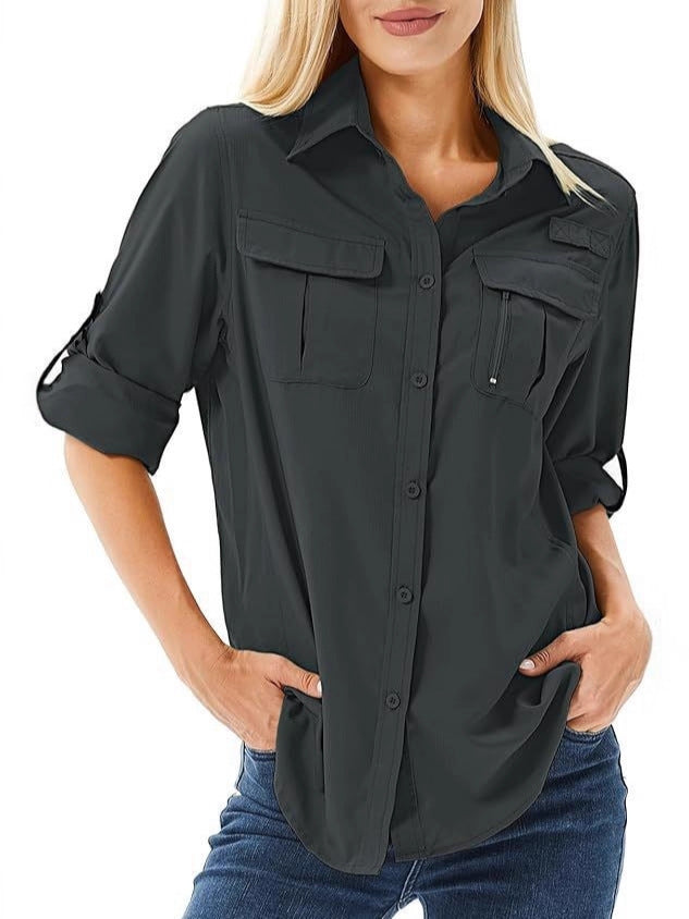 Women's Outdoor Button Long-sleeved Shirt Loose Wear Blouse