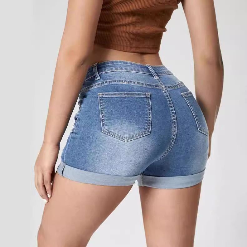 Women's Ripped Curling High Elastic Waist Denim Hot Women's Jeans