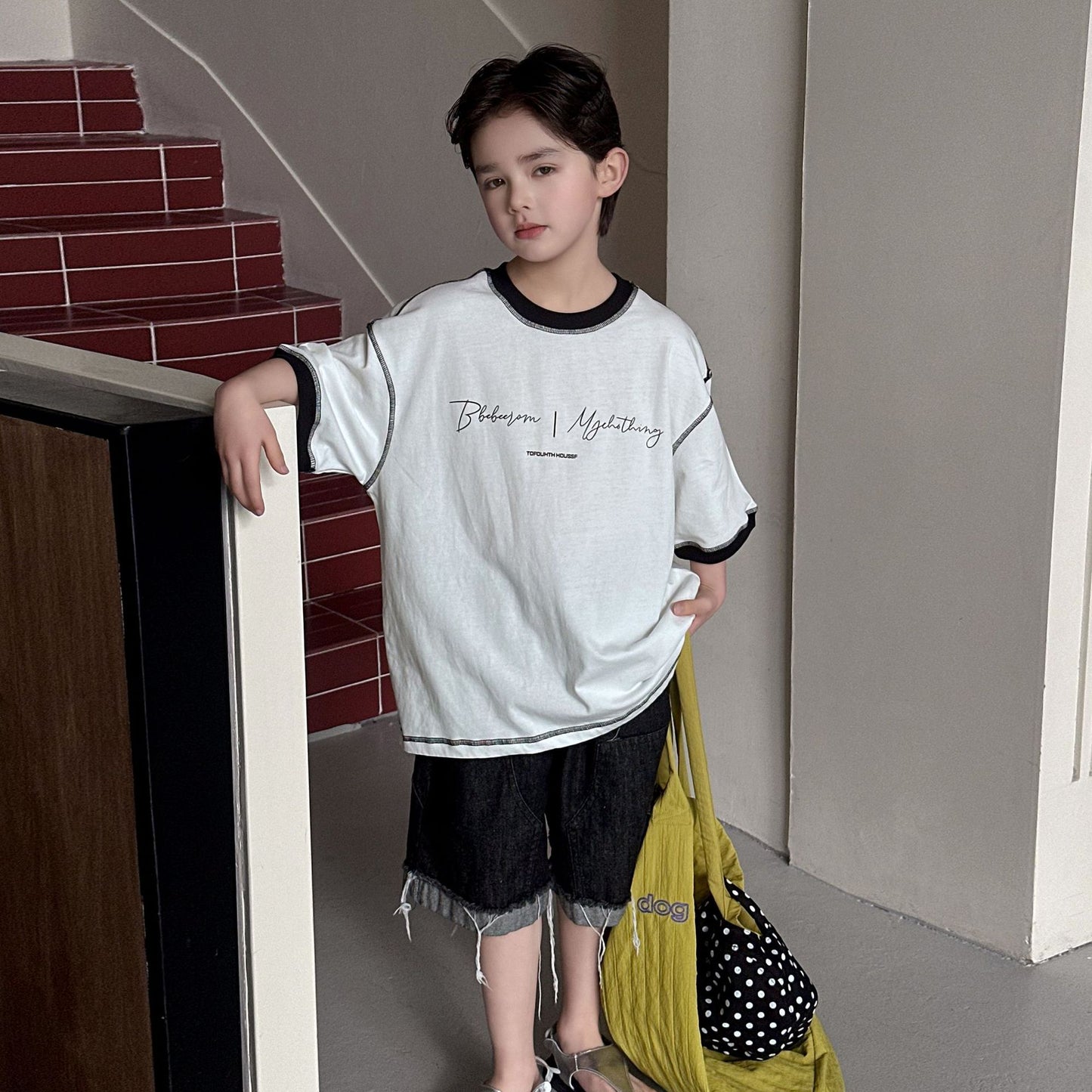 Children's Short-sleeved Summer Cotton Loose Stitching Half-sleeved Top Children's T-shirt