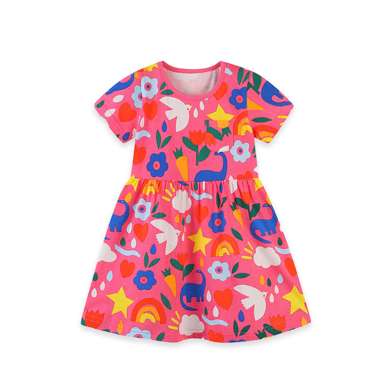 Children's Summer Cute Printed Short-sleeved Princess Children's Dress