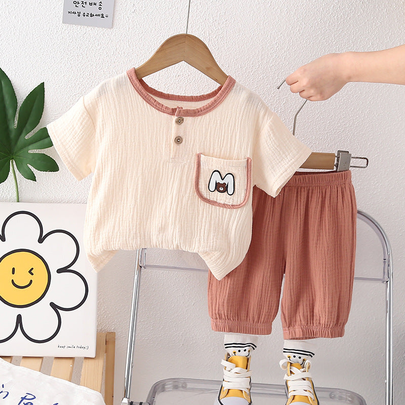 Children's Clothing Solid Color Cotton Cloth Short Sleeve Two-piece Children's Suit