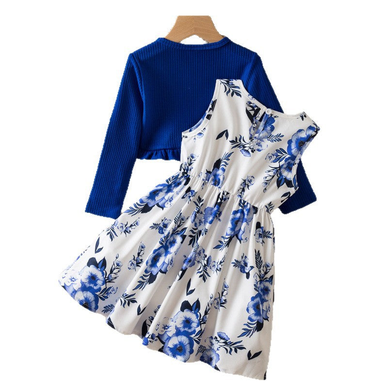 Children's Large Set Autumn Western Style Printed Children's Dress