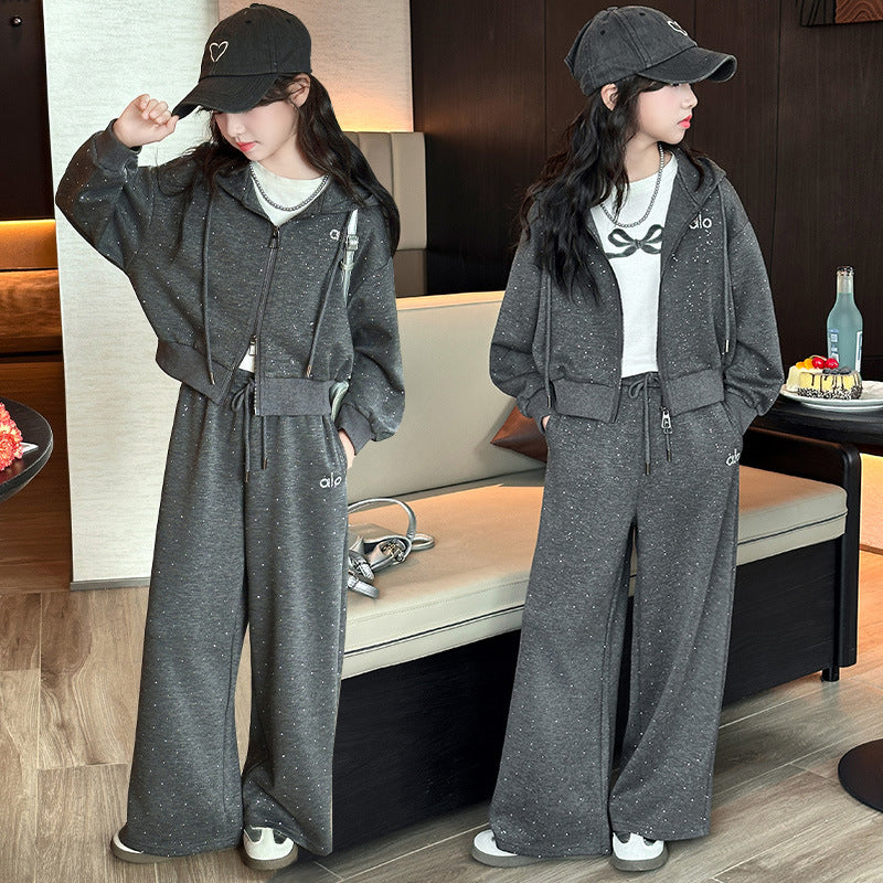 Style Starry Brick Feeling Fried Street Leisure Sports Baggy Coat Children's Suit