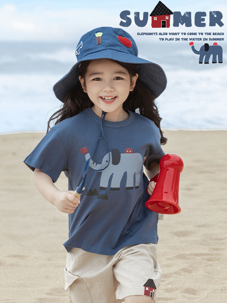 Lightweight Series Summer Hooded Jacket Loose Short Sleeve Children's T-shirt