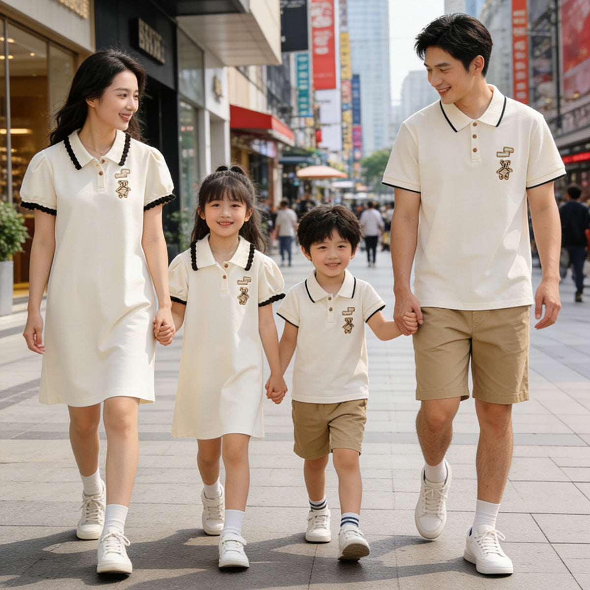 Summer One Family Three Or Four Mouth Dress Romper Lapel Parent-child Outfit