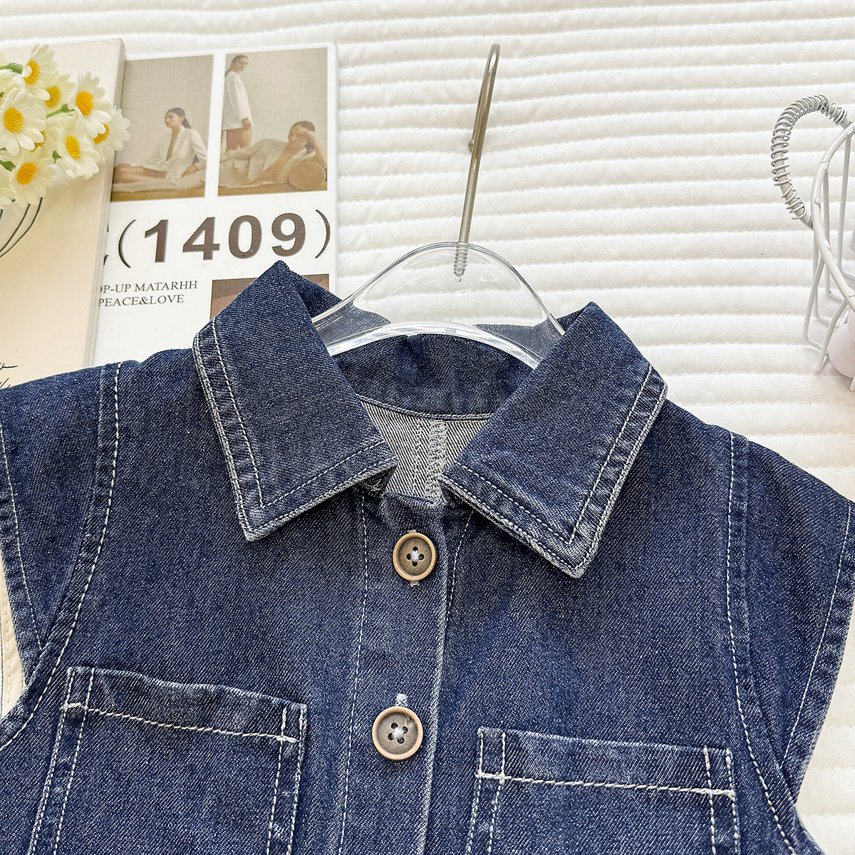 Summer Korean Style Denim Sleeveless Shorts Two-piece Children's Suit